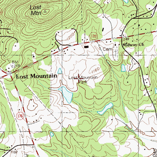 Topographic Map of Lost Mountain Park, GA