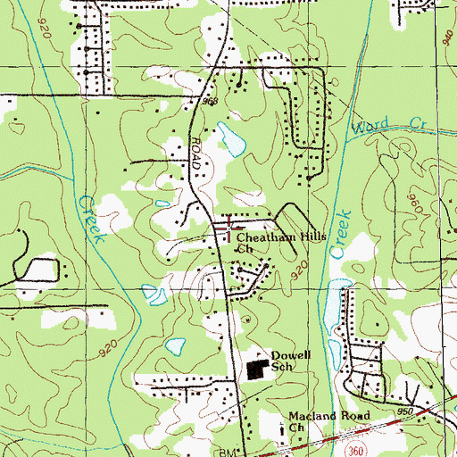 Topographic Map of Cheatham Hills Church, GA