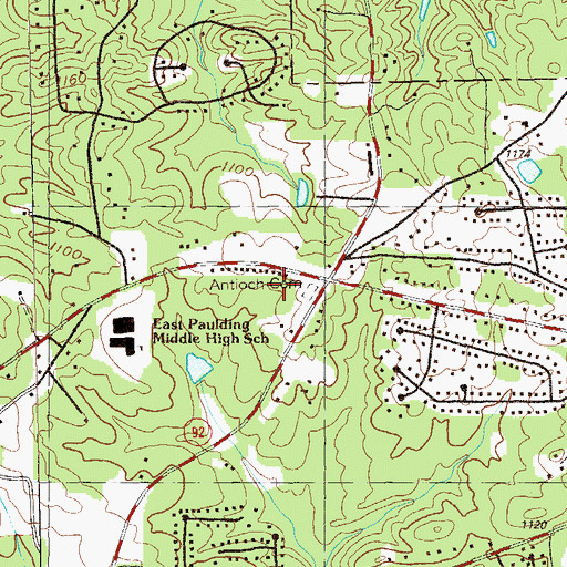 Topographic Map of Antioch Cemetery, GA