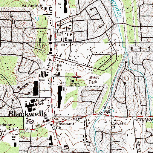 Topographic Map of Shaw Park, GA
