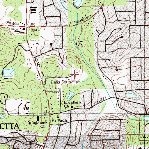 Topographic Map of Bells Ferry Park, GA