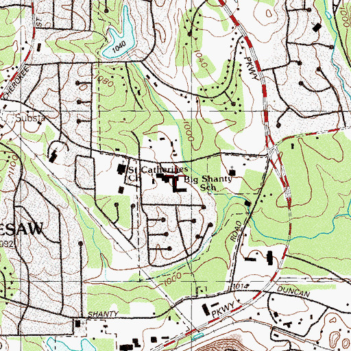 Topographic Map of Big Shanty Elementary School, GA