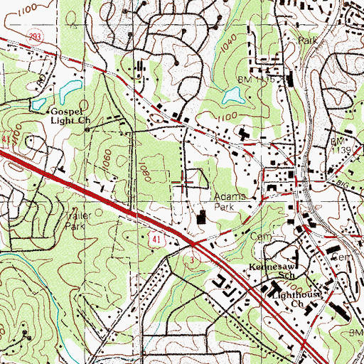 Topographic Map of Adams Park, GA