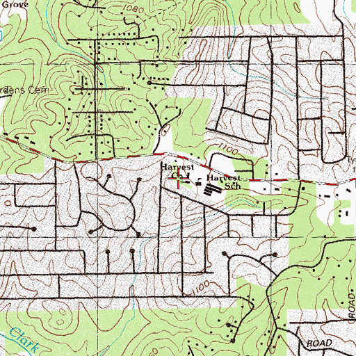 Topographic Map of Harvest Church, GA