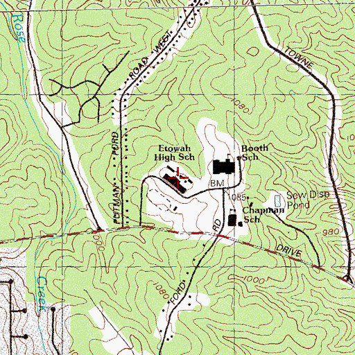 Topographic Map of Etowah High School, GA