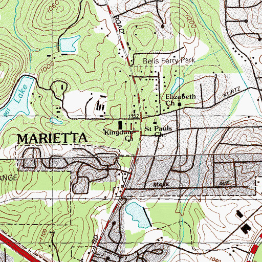 Topographic Map of Kingdom Hall, GA