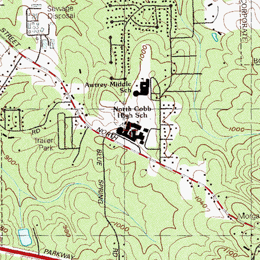 Topographic Map of North Cobb High School, GA