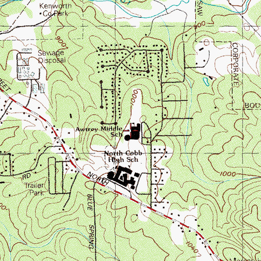 Topographic Map of Awtrey Middle School, GA