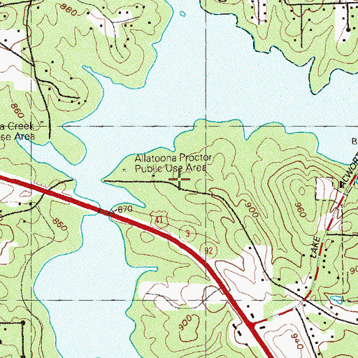 Topographic Map of Allatoona-Proctor Day Use Area, GA