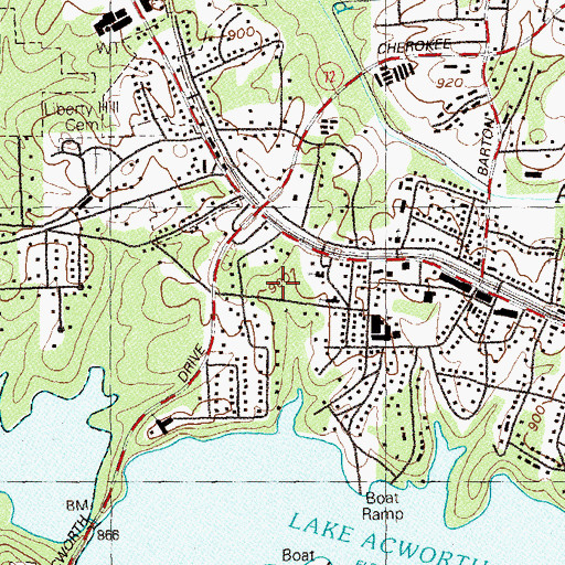 Topographic Map of Acworth First Baptist Church, GA