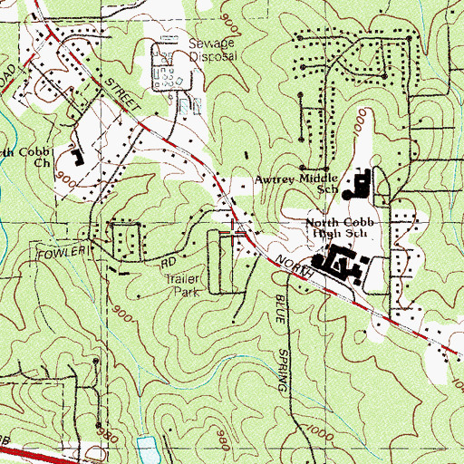 Topographic Map of Blue Springs Church, GA