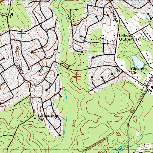 Topographic Map of Gloster Baptist Church, GA