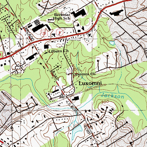 Topographic Map of Luxomni Baptist Church, GA