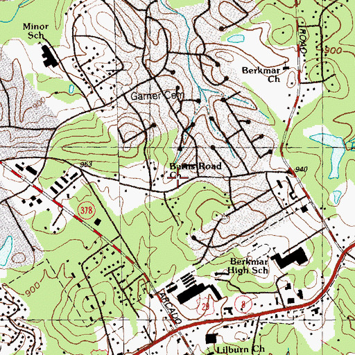 Topographic Map of Burns Road Baptist Church, GA