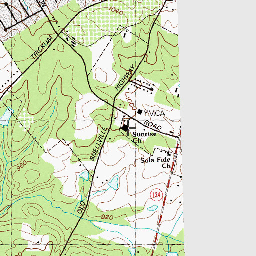 Topographic Map of Sunrise Baptist Church, GA