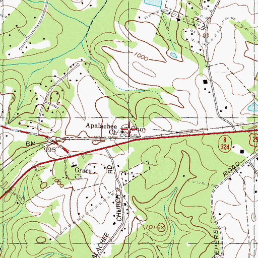 Topographic Map of Applachee Baptist Cemetery, GA