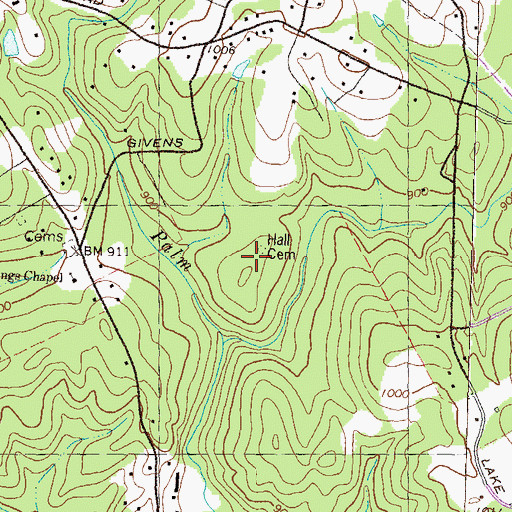 Topographic Map of Hall Cemetery, GA