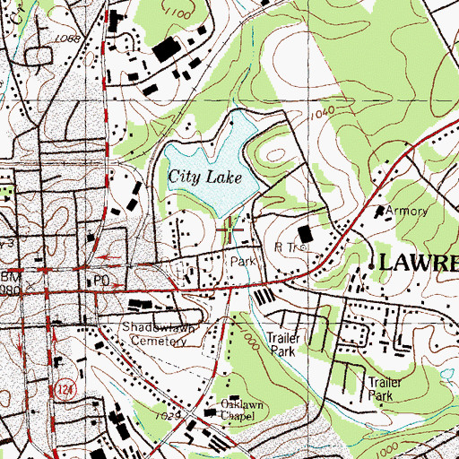 Topographic Map of Lawrenceville City Park, GA