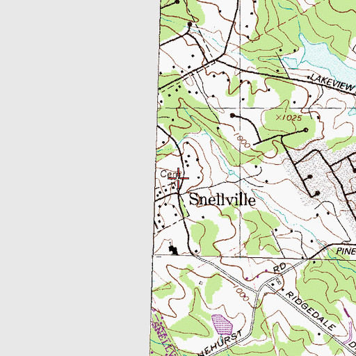 Topographic Map of Johnson Cemetery, GA