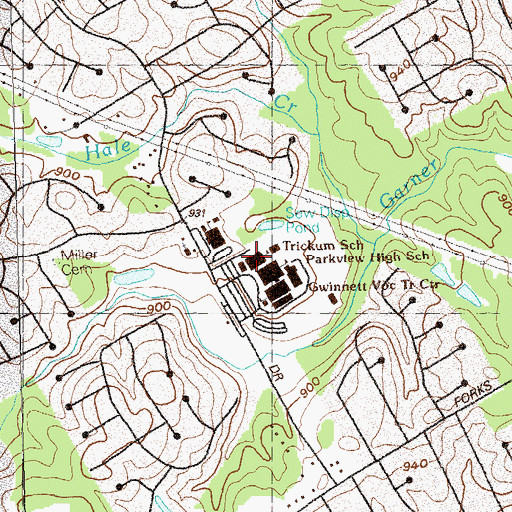 Topographic Map of Trickum School, GA