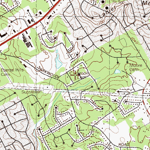 Topographic Map of Brook Cemetery, GA