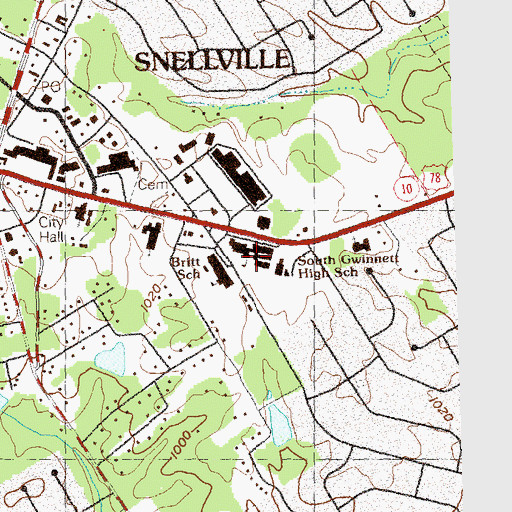 Topographic Map of South Gwinnett High School, GA