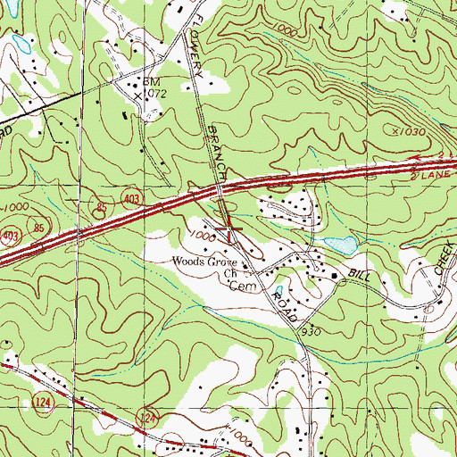 Topographic Map of Woods Grove Church, GA