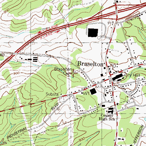 Topographic Map of Braselton Cemetery, GA