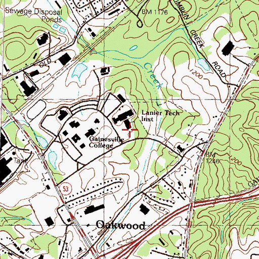 Topographic Map of Lanier Technical College Oakwood Campus, GA