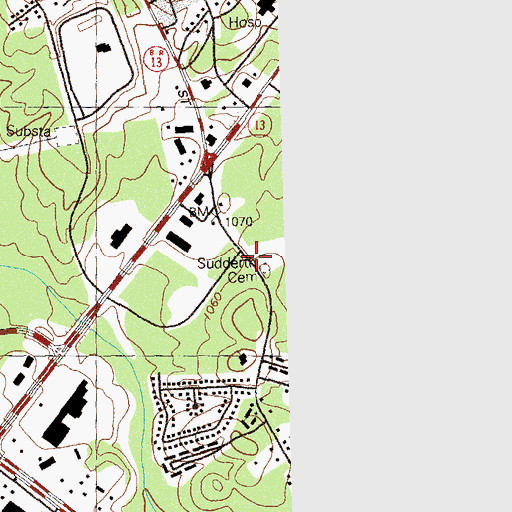 Topographic Map of Sudderth Cemetery, GA