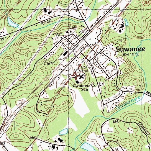 Topographic Map of Gwinnett County School, GA