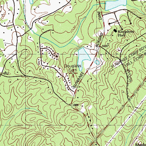 Topographic Map of Douglass Cemetery, GA