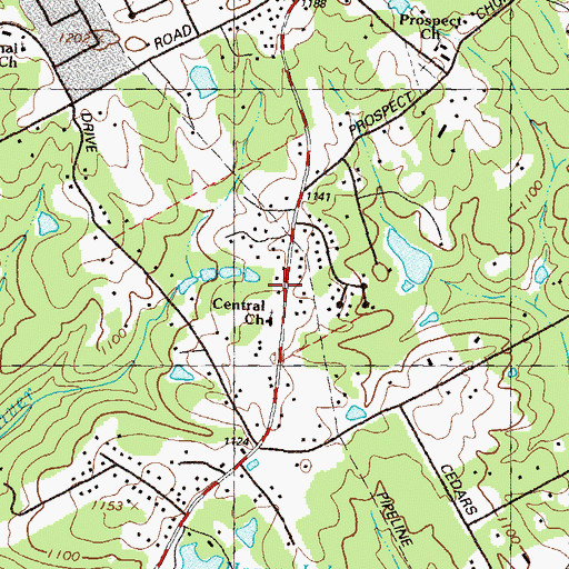 Topographic Map of Central Church, GA