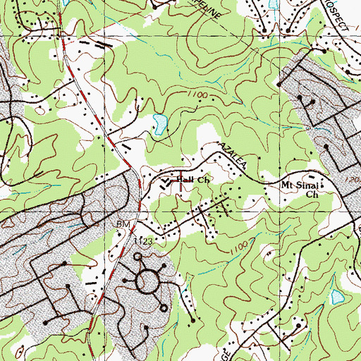 Topographic Map of Hall Church, GA