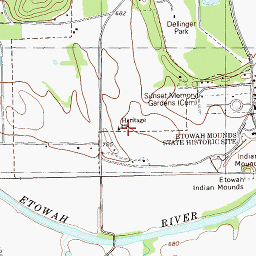 Topographic Map of Heritage Church, GA