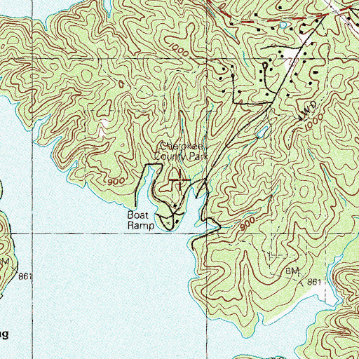 Topographic Map of Cherokee County Park, GA