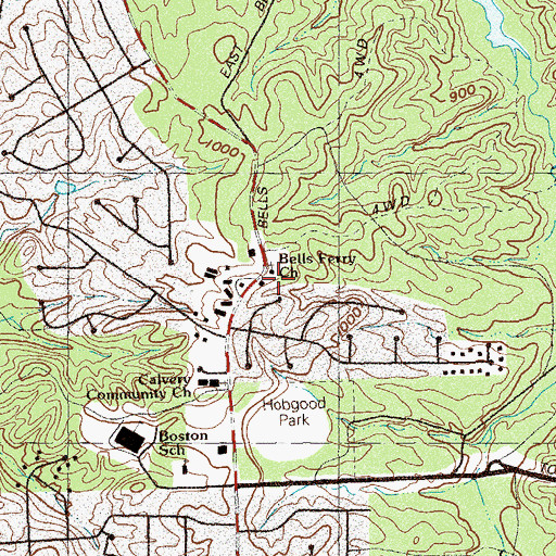 Topographic Map of Bells Ferry Church, GA