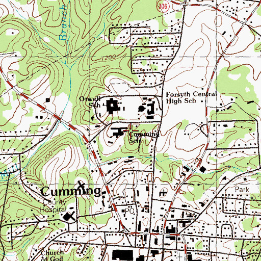 Topographic Map of Cumming School, GA