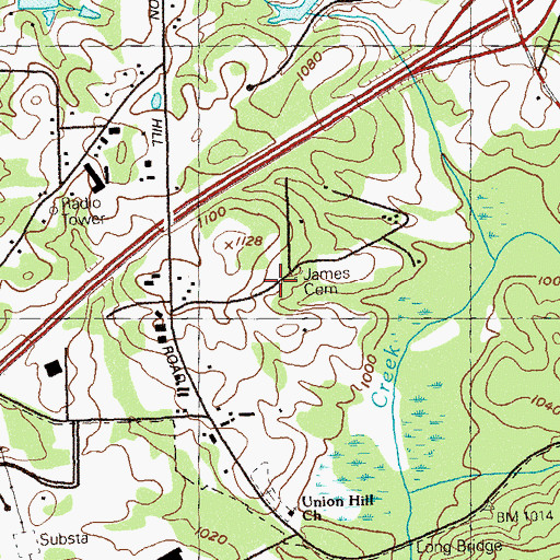 Topographic Map of James Cemetery, GA