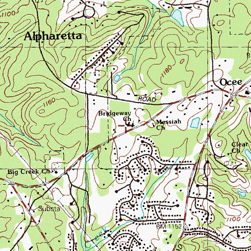 Topographic Map of Bridgeway Church, GA
