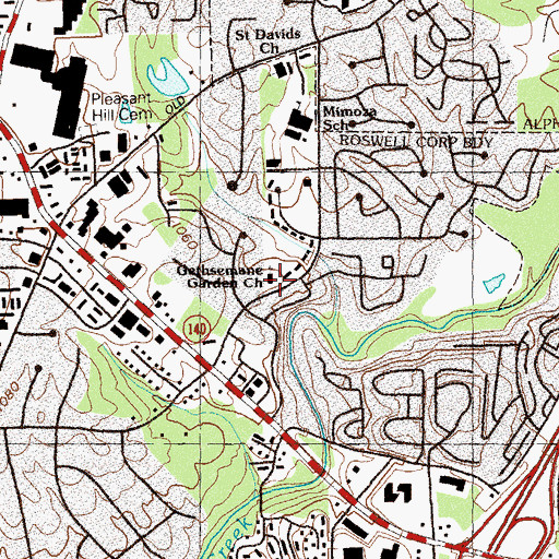 Topographic Map of Gethsemane Garden Missionary Church, GA