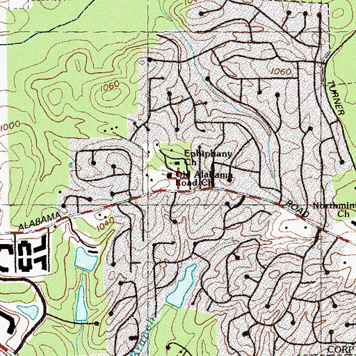 Topographic Map of Old Alabama Road Baptist Church, GA