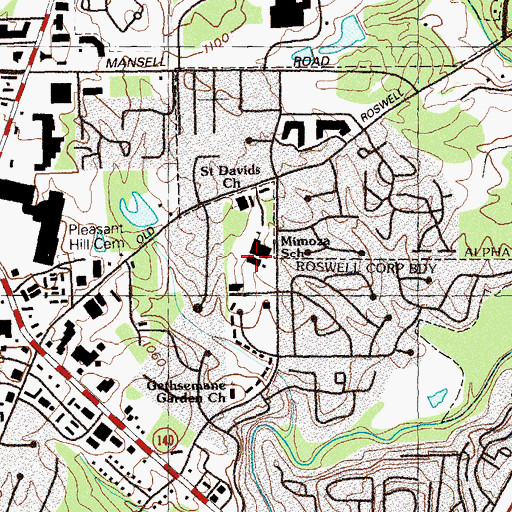 Topographic Map of Mimoza School, GA