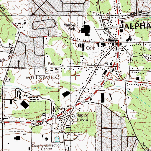 Topographic Map of Alpharetta School, GA