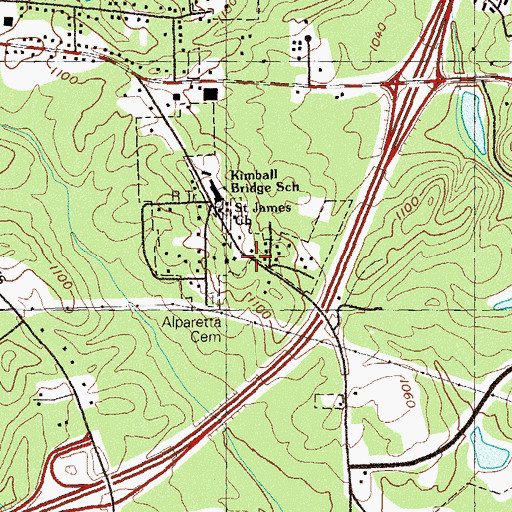 Topographic Map of Cedar Springs Church, GA