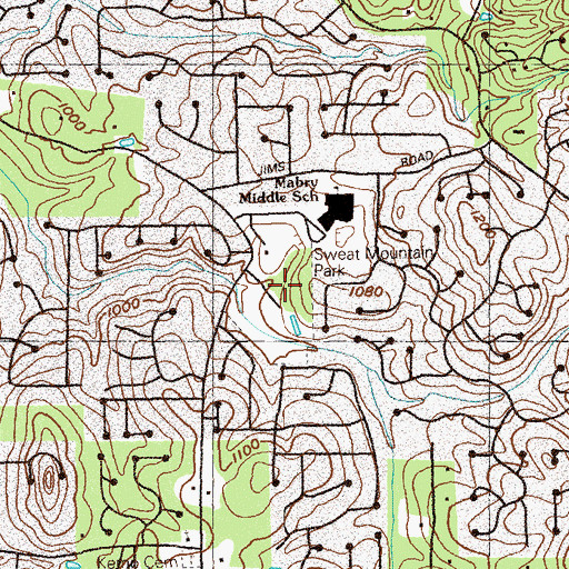 Topographic Map of Sweat Mountain Park, GA