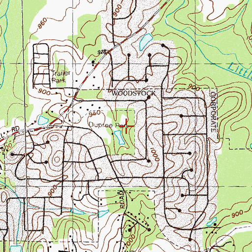 Topographic Map of Dupree Park, GA