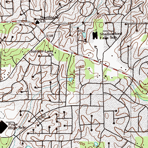 Topographic Map of Jordan Lake Baptist Church, GA