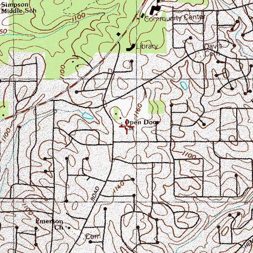 Topographic Map of Open Door Fellowship Church, GA
