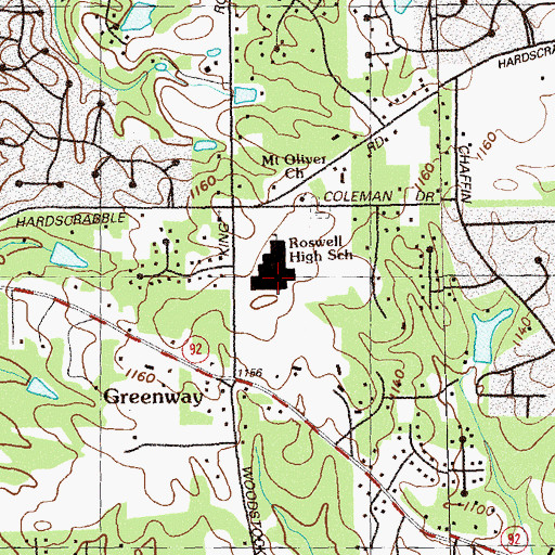 Topographic Map of Roswell High School, GA